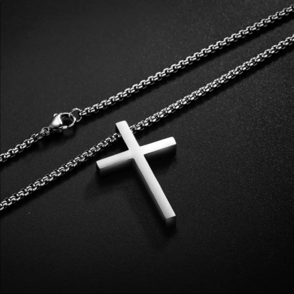 🎉hp🎉new Silver Cross Necklace Stainless Steel - Picture 2 of 6